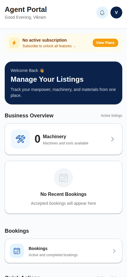 Worcore app — machinery supplier dashboard