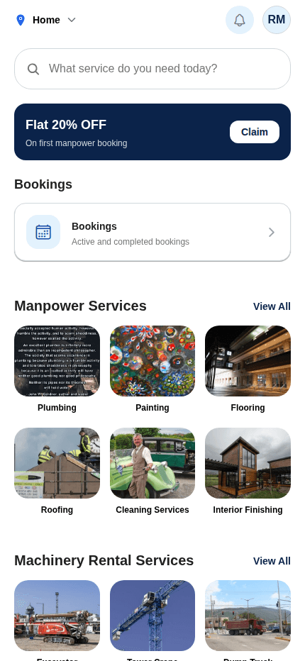 Worcore app — customer home screen