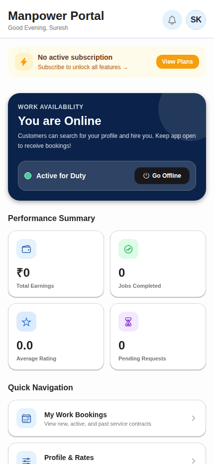 Worcore app — labourer work portal
