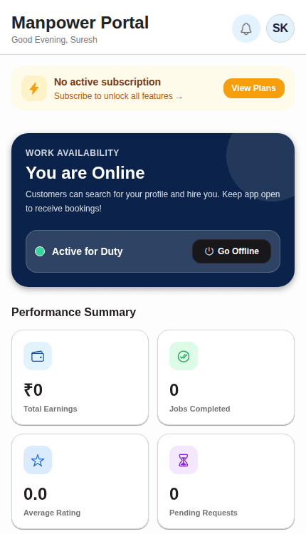 Worcore app — Go Online
